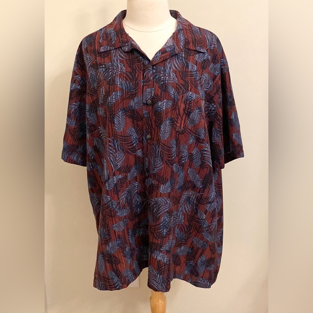 Van Heusen Air Non-Iron Burgundy Blue Leaf XXL Smart Casual Cruise Wear Shirt